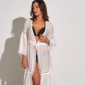Elan White Lace Trim Swim Coverup